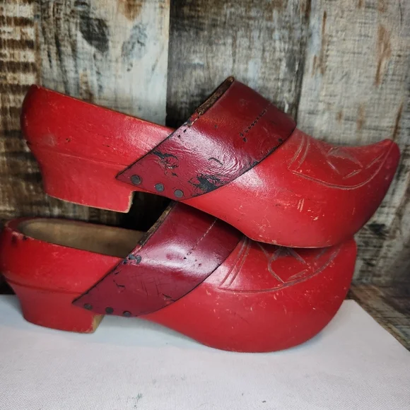 Antique Hand Carved Leather and Wood French Fabrique De Sabots Clog Shoes - Picture 4 of 10